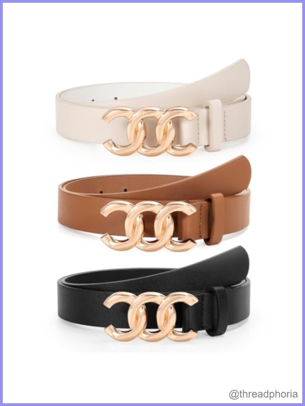 3 Pack Women's Faux Leather Belts Gold Buckle Jeans Pants Waist